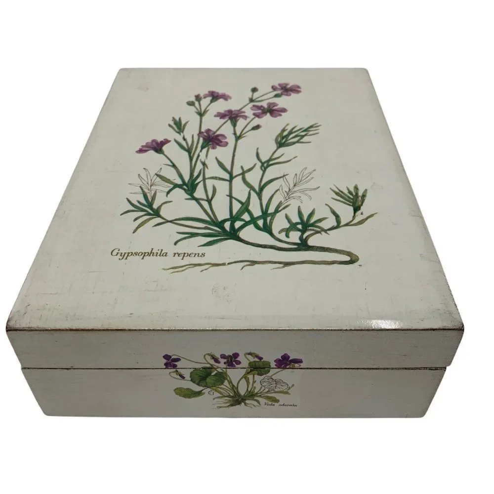 Womens Jewelry Box Trinket Mirror Folding Wild Flowers Vintage Italy 0745